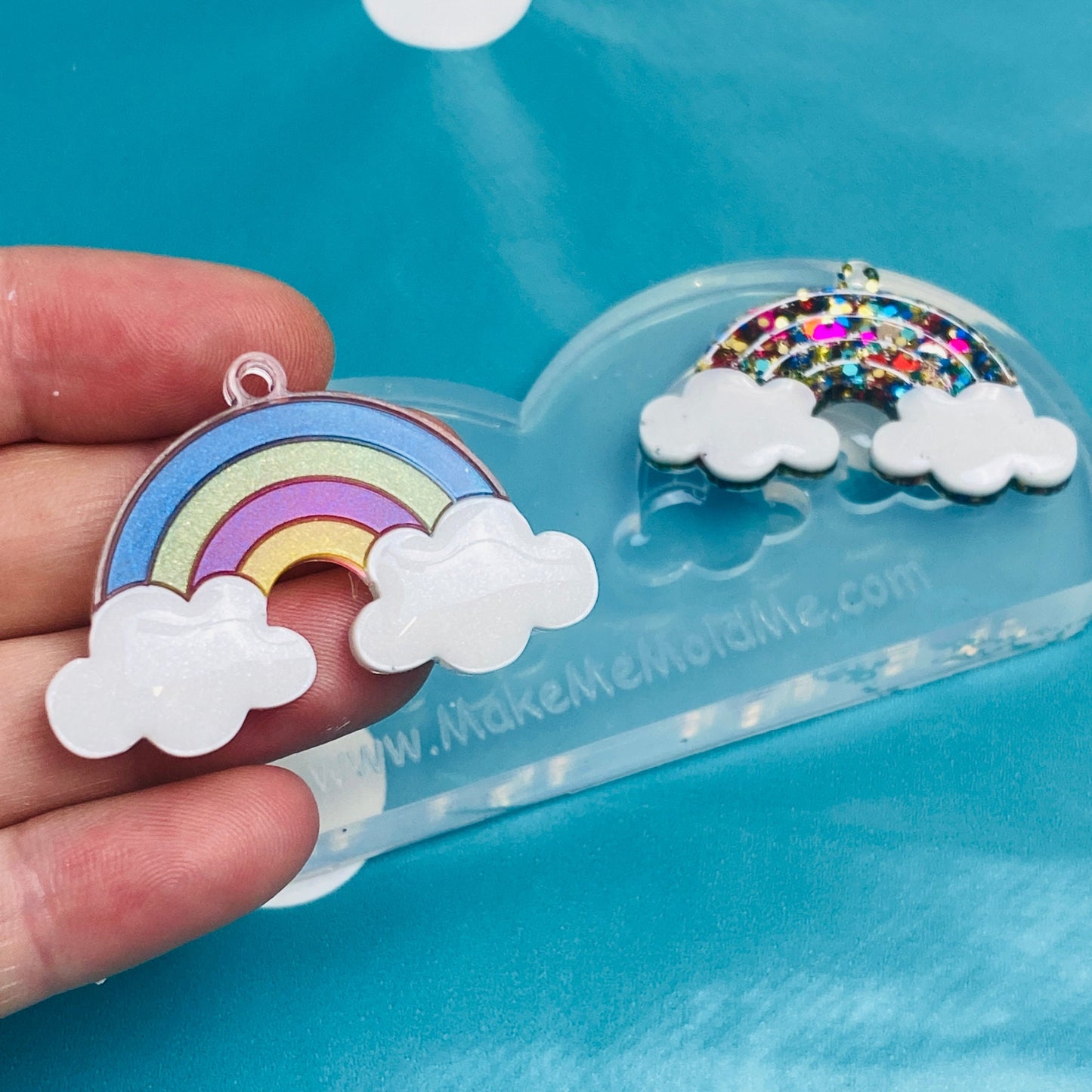 Clear silicone Molds for resin Predomed XL Rainbow Dangle Earring Mold Cloud weather
