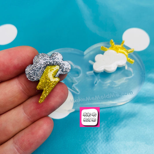 Clear silicone Molds for resin Predomed Rain Thunder Cloud Earrings Weather Sun