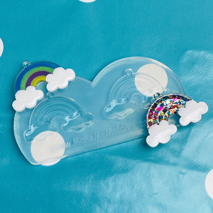 Clear silicone Molds for resin Predomed XL Rainbow Dangle Earring Mold Cloud weather