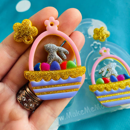 Clear Silicone Mold For Resin Domed Easter Bunny Egg Basket Earring Mold