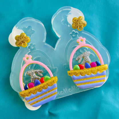 Clear Silicone Mold For Resin Domed Easter Bunny Egg Basket Earring Mold