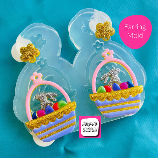 Clear Silicone Mold For Resin Domed Easter Bunny Egg Basket Earring Mold