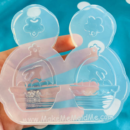 Clear Silicone Mold For Resin Domed Easter Bunny Egg Basket Earring Mold