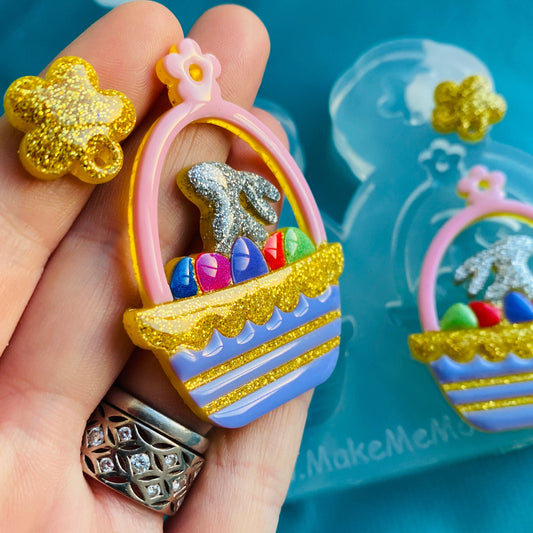 Clear Silicone Mold For Resin Domed Easter Bunny Egg Basket Earring Mold