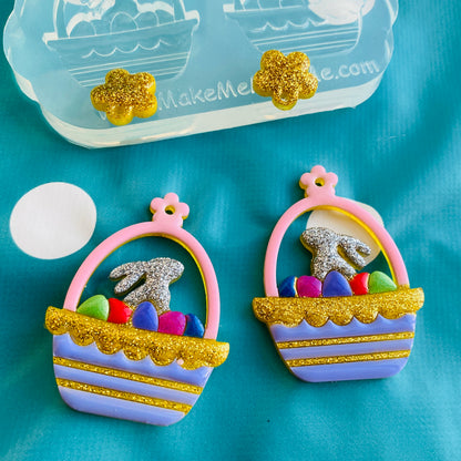 Clear Silicone Mold For Resin Domed Easter Bunny Egg Basket Earring Mold