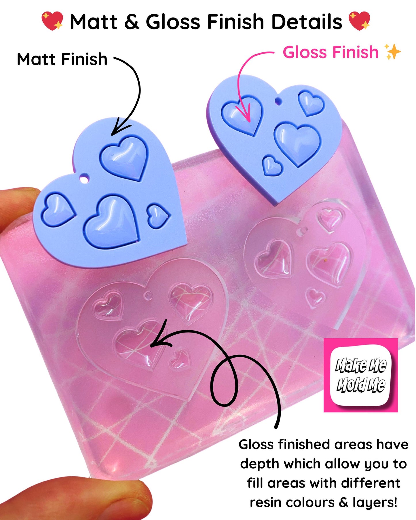 30mm Silicone Heart Dangle Mold  - Earrings Resin Matt Gloss